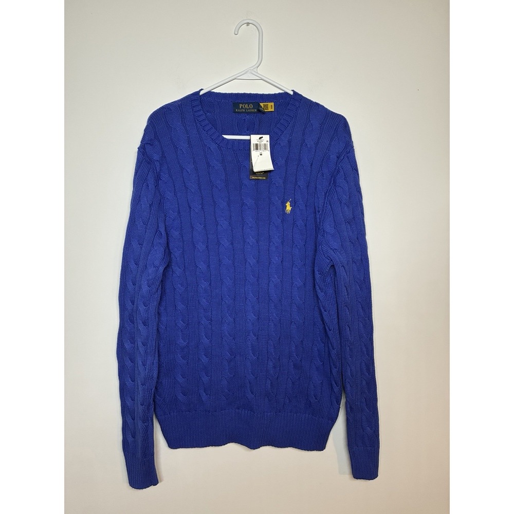 NWOT Polo Ralph Lauren Cable Knit Sweater Men's M Fisherman Knit Blue MSRP $138